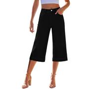 Pantalones vaqueros de pierna recta para mujer - Pantalones 7/8 Cropped De Algodón Y Lino Pantalón 3/4 Longitud De Cintura Media Pants Verano Ligeros Cigarrillo De Denim Elástico Pantagonna Casual