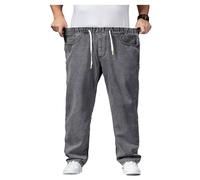 Pantalones vaqueros de talla grande - Pantalones vaqueros holgados para hombre, elásticos, holgados, cintura alta, elásticos, rectos, vaqueros lavados a la piedra, pantalones vaqueros largos,