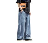 Pantalones vaqueros de talla grande para hombre, cintura elástica, pantalones vaqueros modernos de corte ancho de pierna ancha con bolsillos, ajuste holgado, estilo vaquero, estilo urbano, vaqueros