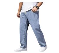 Pantalones Vaqueros de Talla Grande Para Hombre - Elásticos, Holgados, Cintura Alta, Rectos, Lavados a la Piedra, Largos