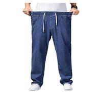 Pantalones vaqueros de talla grande para hombre, holgados, elásticos, holgados, de cintura alta, elásticos, rectos lavados a la piedra, pantalones largos para el tiempo libre, pantalones cargo, azul