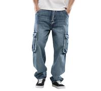 Pantalones vaqueros de trabajo para hombre, clásicos, cargo regular, pierna recta, pantalones cargo duraderos, informales, holgados, pantalones vaqueros cargo con varios bolsillos y goma elástica