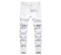 Pantalones vaqueros desgastados de alta calle de moda casual pantalones largos para pantalones vaqueros elásticos cómodos primavera, Blanco, 10-13 años