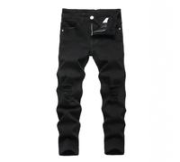 Pantalones vaqueros desgastados de moda de alta calle, pantalones largos para niños, cómodos, elásticos, elásticos, para primavera, para el día de juego, Negro , 10-13 años