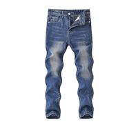 Pantalones vaqueros genéricos de mezclilla envejecidos para niños, estilo Streetwear, casual, con rodilleras, para otoño e invierno (Light Blue, 5-6 años)