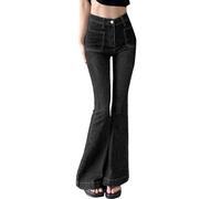 Pantalones vaqueros genéricos para mujer de corte alto ajustado, estilo retro acampanado, cómodo casual, Le Noir, M