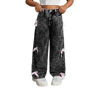 Pantalones vaqueros holgados para niña, pantalones de mezclilla casuales con cintura elástica para niña, pantalones largos con bolsillos sueltos vintage Hip Hop Streetwear al aire libre Primavera