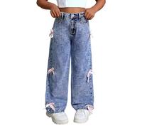 Pantalones vaqueros holgados para niña, pantalones de mezclilla casuales con cintura elástica para niña, pantalones largos con bolsillos sueltos vintage Hip Hop Streetwear al aire libre Primavera