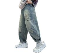 Pantalones vaqueros holgados para niños, pantalones de chándal para niños, con estampado de aspecto destruido, pantalones vaqueros de pierna ancha, pantalones de ocio, pantalones de patinaje, hip hop
