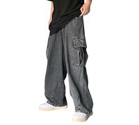 Pantalones Vaqueros Hombre Rectos Pantalon Vaquero Jeans Cargo Retro para Hombre con Pantalón Suelto, Bolsillos Grandes y Lavado Vintage