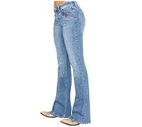 Pantalones Vaqueros Mujer Pantalones de Mezclilla con Cintura Bordada para Mujer, elásticos con Botones, para Mujer Vaquero Mujer Push Up Azul Jeans Mujer Rectos (Light Blue, XXL)