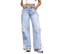 Pantalones Vaqueros Mujer,Pantalones Vaqueros Holgados de Cintura Media, con Bolsillos, Largos Chaleco Disfraz (Light Blue, XS).