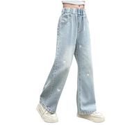 Pantalones Vaqueros Niña Infantil Baggy Pantalones Acampanados de Mezclilla para Niñas Jeans Casuales Pantalón Piernas Anchas con Cintura Elástica Denim Chica para Cuatro Estaciones 5-15 Años
