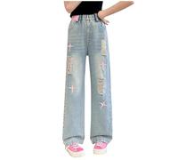 Pantalones Vaqueros Niña Rebajas Infantil Baggy Pantalones Acampanados de Mezclilla para Niñas Jeans Casuales Pantalón Piernas Anchas con Cintura Elástica Denim Chica para Cuatro Estaciones 5-15 Años