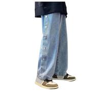 Pantalones vaqueros para hombre con botones, rectos sueltos, pierna ancha