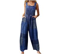 Pantalones vaqueros para hombre Jack para mujer, de algodón, informal, suelto, pierna ancha, con tirantes, pantalones vaqueros cortos para mujer, verano, azul, S
