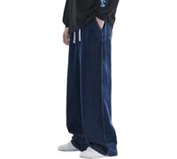 Pantalones vaqueros para hombre tallas grandes, vaqueros para hombre con cintura elástica, pantalones vaqueros holgados con cordón, cintura elástica, pantalones vaqueros para hombre Y2K Hip Hop Pants