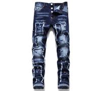 Pantalones Vaqueros para Hombre, Vaqueros con Parches, Vaqueros De Mendigo para Hombre, Vaqueros con Parches De Moda, Vaqueros Rectos con Personalidad para La Calle,34