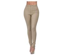 Pantalones vaqueros para mujer, cintura alta, ajustados, corte recto, elásticos, informales, pantalones vaqueros elegantes, pantalones vaqueros de cadera monocolor, pantalones de ocio Y2K, café, XXL