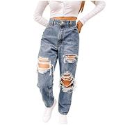 Pantalones vaqueros para mujer, cintura alta, holgados, pantalones de mezclilla con desgarros, hip hop Y2K, ropa de calle, pierna recta, pantalones de chándal lisos, holgados, cómodos, pantalones de