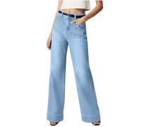 Pantalones vaqueros para mujer, cintura alta, pantalones vaqueros holgados, corte holgado, pantalones rectos con bolsillos, pantalones palazzo, pantalones básicos, pantalones de ocio, pantalones