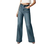 Pantalones vaqueros para mujer, cintura alta, pantalones vaqueros holgados, corte holgado, pantalones rectos con bolsillos, pantalones palazzo, pantalones básicos, pantalones de ocio, pantalones