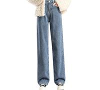 Pantalones vaqueros para mujer, cintura alta, pierna recta, pantalones vaqueros gruesos con forro, pantalones de chándal de pierna recta, pantalones vaqueros holgados, cómodos, pantalones de ocio