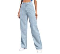 Pantalones vaqueros para mujer, cintura elástica, corte recto, talla grande, 50/52 vaqueros, cintura elástica, pantalones rasgados para viajes, agujeros, holgados, piernas grandes, agujereadas, azul