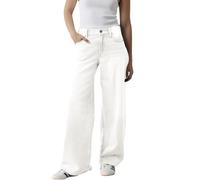Pantalones vaqueros para mujer, de pierna ancha, pantalones vaqueros de cintura alta, clásicos, informales, cómodos, transpirables, modernos, informales, holgados, con bolsillos y botones, Blanco, S