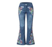 Pantalones vaqueros para mujer, elásticos, de cintura alta, con estampado floral, corte bootcut, bohemio, pantalones de jogging, pantalones de pierna ancha, pantalones elegantes, rectos, pantalones de