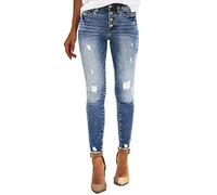 Pantalones vaqueros para mujer, elásticos, pernera recta, pantalones de mujer de los 70, pantalones vaqueros de cintura alta, elegantes y largos, pantalones vaqueros rotos con botones, pantalones de