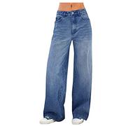Pantalones vaqueros para mujer, pantalones de pierna ancha, cintura alta, rasgados, delgados, elásticos, para exterior, pantalones medios, rectos, informales, pantalones de mujer azules, pantalones de