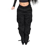 Pantalones vaqueros para mujer, talla larga, pantalones vaqueros de pierna ancha, rectos, demin cargo, pantalones de ocio, con bolsillo, pantalones vaqueros para mujer, tallas grandes, Negro , XL