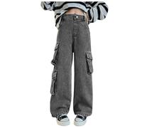 Pantalones Vaqueros para Niñas de Ocio Y2K Vintage Mezclilla Sueltos Largos Stretch Denim Anchos niña Color Sólido Pantalón Cuatro Estaciones 3-16 Años