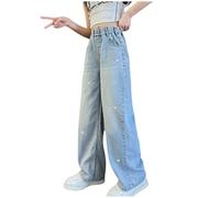Pantalones Vaqueros para Niñas Princesa Pantalones de Mezclilla Azul Chicas Denim Pants Jeans Ancho Cintura Elástica Pantalones Casual Moda para