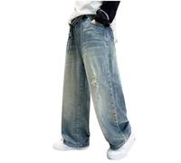 Pantalones Vaqueros para Niñas y Niños,Rotos y Descoloridos Holgados Pantalón Vaquero Baggy de Pierna Ancha Holgados Casual Pantalon de Mezclilla con Bolsillos Hip Hop Streetwear Talla 5-15 Años