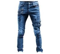 Pantalones Vaqueros Rotos para Hombre, Estilo Hip Hop, Punk, góticos, con Cremallera, Corte Ajustado, Corte cónico, Color Azul, Talla XX-Large