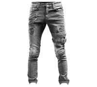 Pantalones Vaqueros Rotos para Hombre, Estilo Hip Hop, Punk, góticos, con Cremallera, Corte Ajustado, de Pierna cónica, Color Gris, Talla XX-Large
