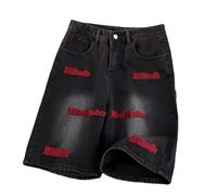 Pantalones Vaqueros Skinny, Shorts Vaqueros Bordados para Hombre para Uso Diario, Casual y al Aire Libre. Prenda de Verano versátil, Ideal para Deportes y relajación. (Black, XXL)