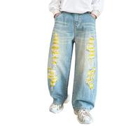 Pantalones vaqueros sueltos para, estilos para primavera, y, medianos y grandes, pantalones rectos retro personalizados para niñas y niñas, chaleco vaquero largo y casual para niños, azul claro, 9-10