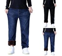 Pantalones vaqueros térmicos para hombre, pantalones de invierno forrados, pantalones térmicos de invierno, pantalones vaqueros de gran tamaño, de forro polar, con bolsillos laterales, pantalones