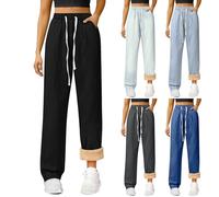 Pantalones vaqueros térmicos para mujer, con forro polar, cintura alta, pantalones de ocio, largos, rectos y cálidos, tallas grandes, para otoño e invierno, pantalones de chándal anchos y elegantes