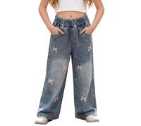 Pantalones vaqueros Y2K para niñas, cintura elástica, pierna ancha, holgados, lavados, para niños, adolescentes, bordado de estrellas, hip hop, ropa urbana, pantalones de mezclilla casuales a la moda