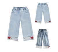Pantalones vaqueros Y2K para niñas, cintura elástica, pierna ancha, holgados, lavados, para niños, adolescentes, bordado de estrellas, hip hop, ropa urbana, pantalones de mezclilla casuales a la moda