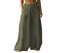 Pantalones Verano Mujer Largos Ancho Holiday Style Retro Linen Ethnic Print Casual Pants For Women - Comfortable Relaxed Fit Perfect For Summer Beach and Vacation Pantalon Verano Mujer (Green S)