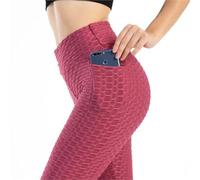 Pantalones Yoga Mujer El Telar jacquar Material de Nylon Las Polainas del Extremo Burbuja Talle Alto imprimió el Bolsillo los Pantalones la Aptitud for Mujeres(Bean Paste,M)