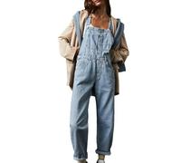 Pantaloni Casual da Donna con cinturini in Denim larghi (Blue, S)