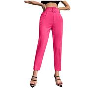 Pantaloni Casual da Donna con leggera elasticità Cintura in Vita Slim fit Decorazione Pantaloni Corti a gamba dritta Tinta Unita (XL)