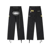 Pantaloni Di Carico Neri, Cintura In Vita, Tasche Multiple con Stampa Grafica E Nave, Stile Di Abbigliamento Stradale, Tessuto Durevole, Fondo Casual Da Uomo/Donna per Abiti Alla Moda-color01||XX_l