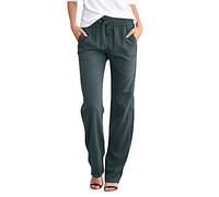 Pantaloni Donna Tinta Unita Casual Pantaloni Elastico Pantaloni Leggeri Estivi Traight con Coulisse Pants Pantaloni in Cotone e Lino con Tasche Cada día